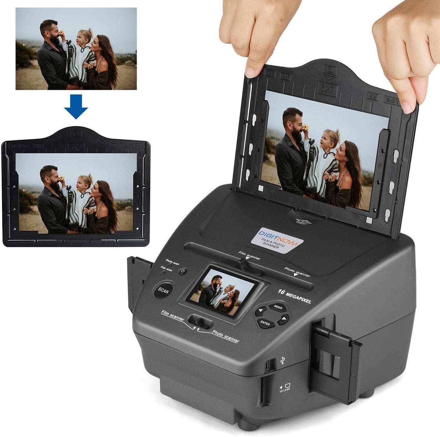 High Resolution Film Scanner with 2.4 LCD Screen - Scan 35mm Slides/Negatives/Photos/Business Cards to Digital JPEG/PDF - Fast 5s Scan Speed - Free 4GB SD Card & Adapter - PC/Mac Compatible - Grey