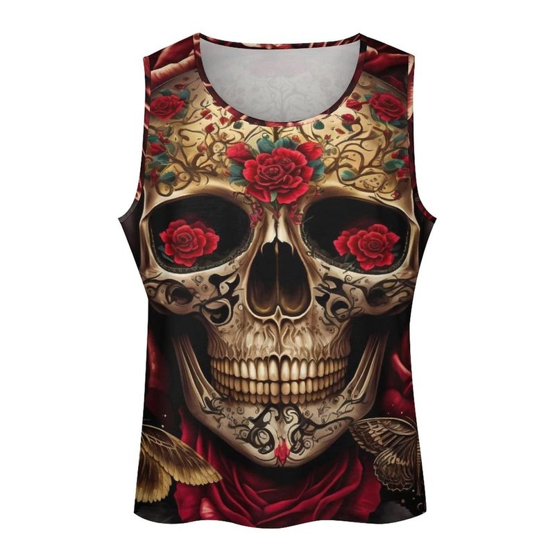 Skull Print Mens Tank Graphic Tee Tops Cool Gym Workout Rave Summer Sleeveless Shirts Men's Tank Tops Quick Dry Rave Funny T-Shirt LargeSkull-a