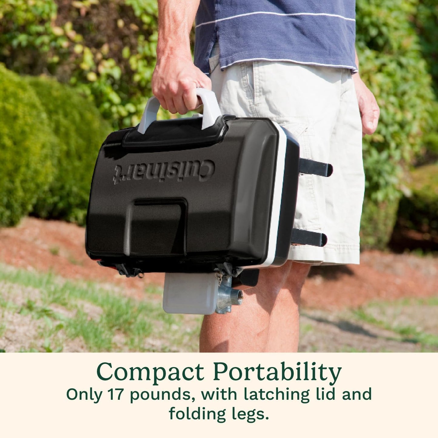 Cuisinart Petite Gourmet Portable Gas Grill, Compact Portable Grill Propane, 150 Sq. In. Cooking Surface, 5,500 BTU Burner Small Gas Grills for Camping, BBQ, Folding Legs and Carry Handles, Stainless