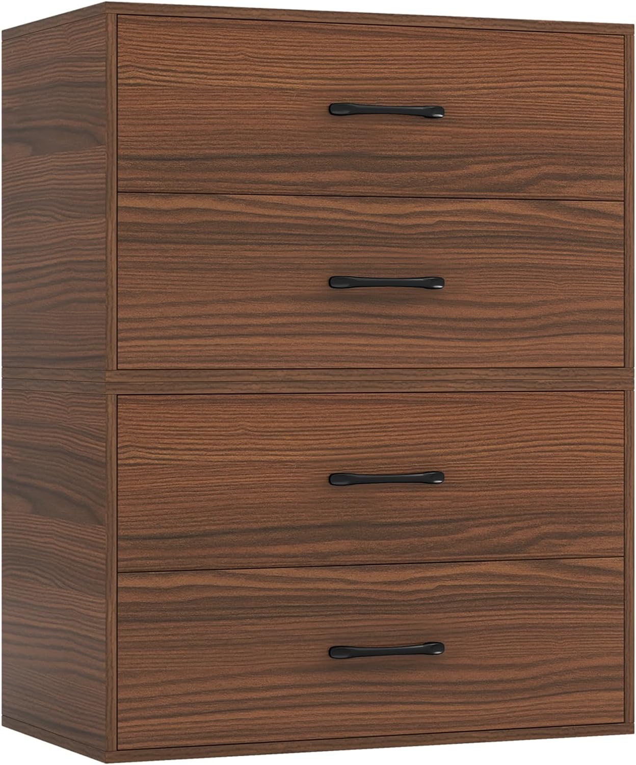 2 Drawer Lateral File Cabinet, Stackable Home Office Drawers, Under Desk Printer Stand, Low Storage Organizer, Horizontal Wooden Filing Cabinet for Study Living Room, No Wheels (2, Walnut)
