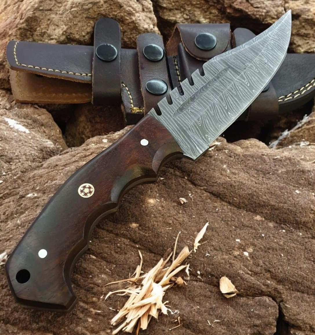 Poshland TR-1168 Custom Handmade Damascus Steel 10 Inches Tracker Knife - Perfect Grip Black Micarta Handle