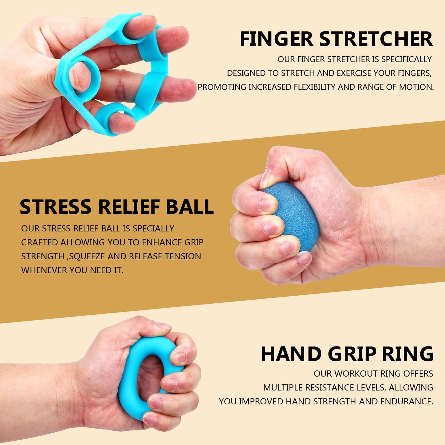 13 PCS Grip Strength Trainer Kit, Hand Gripper Strengthener, Forearm Strengthener, Finger Strengthener, Finger Exerciser, Stress Relief Ball, Forearm Workout Ring for Muscle Building and Injury Recover
