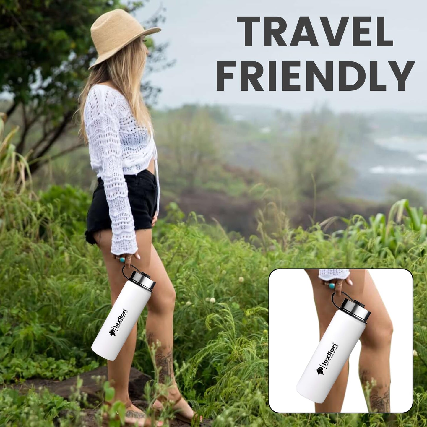 2 Water Bottle Lids W/Handle — Flip-Flop Lid & Stainless Steel Lid — Leak Proof & Insulated Gym Bottles Flip Lids for Wide Mouth Bottle — Compatible w/most Sports Water Bottle from 12-64 Oz