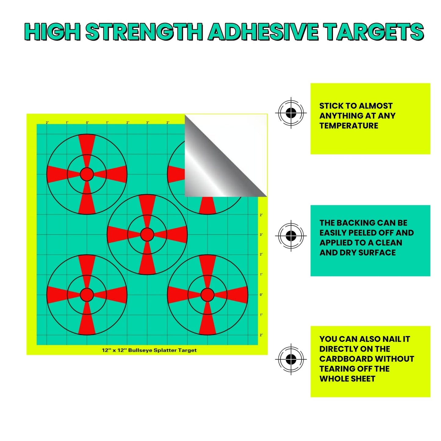 12x12inch Shooting Targets, Square Sight-in Splatter Paper Adhesive Bright Yellow Reactive Targets for Indoor Outdoor Shooting Practice (Red&Turquoise-10Pack)