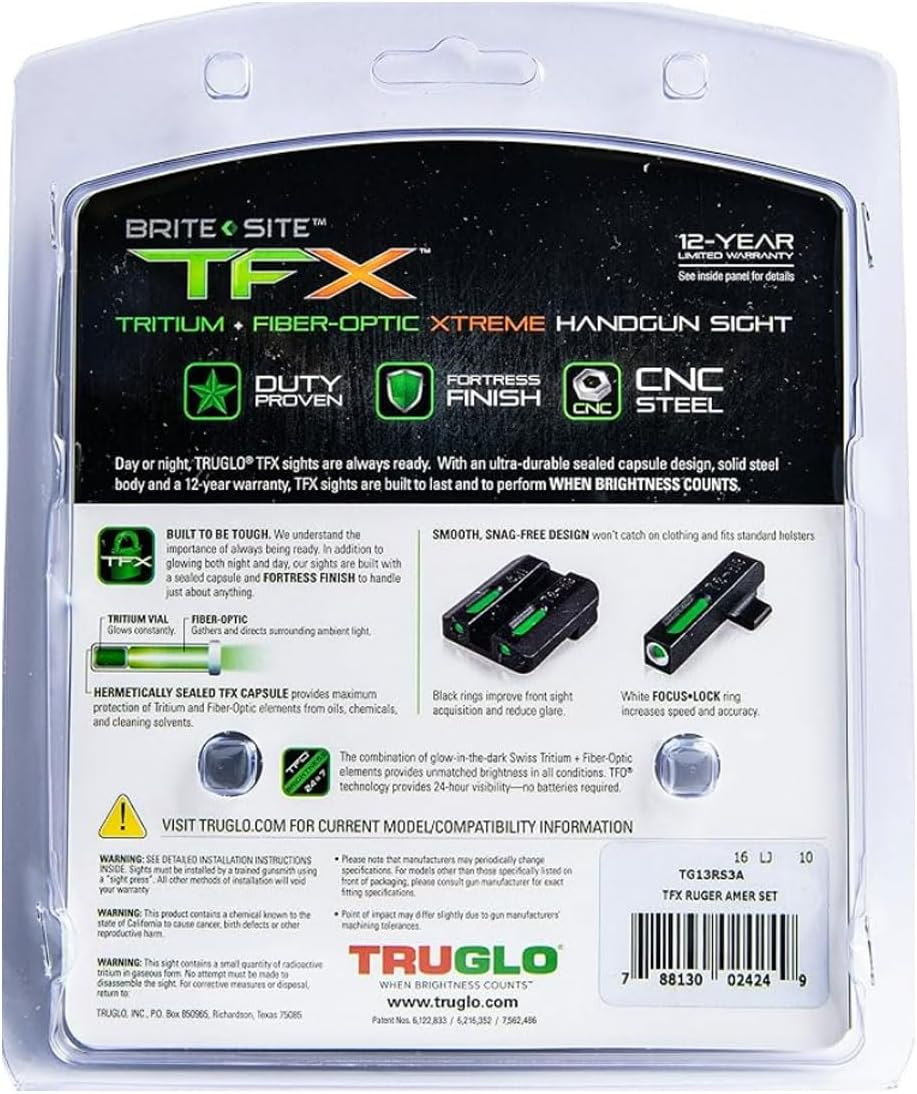 TRUGLO TFX Handgun Sight | Durable Shock-Resistant Compact Brightly Glowing Tritium & Fiber-Optic Xtreme Day/Night Sight for Handguns