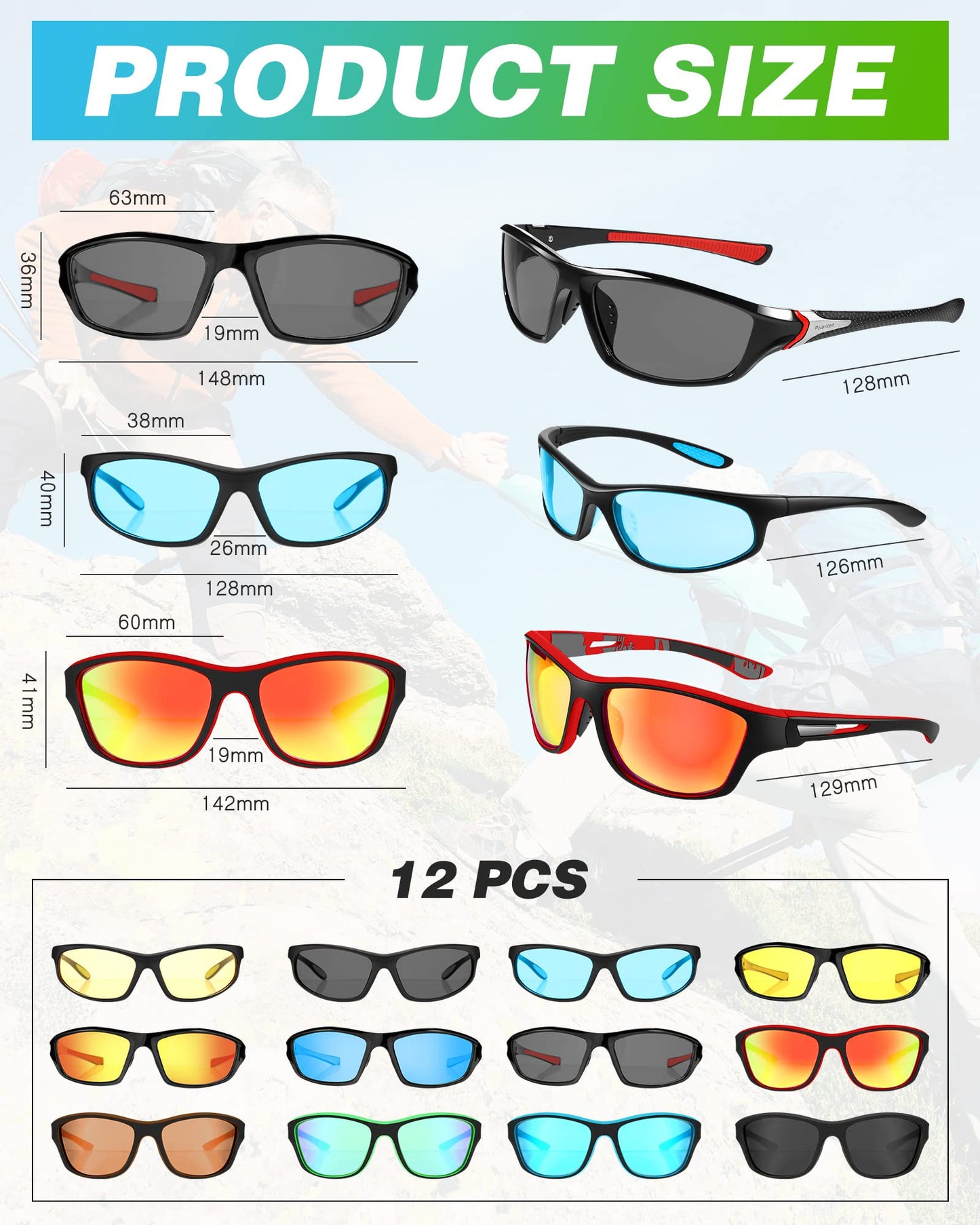 Kanayu 12 Pairs Men Polarized Sunglasses bulk Sports sunglasses UV Protection Driving Glasses for Baseball Cycling Fishing Running Golf Outdoor Activities
