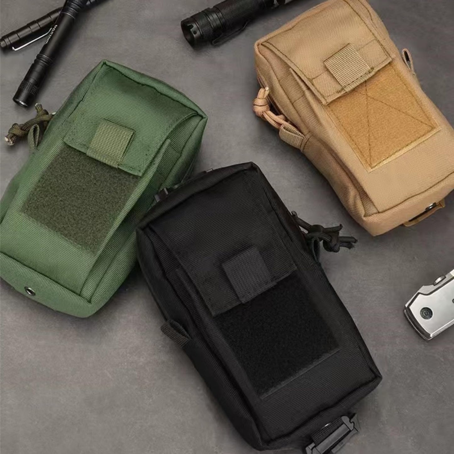 PreciousU Tactical Molle Accessory Pouch,Backpack Shoulder Strap Bag with Double-Zipper Pocket, Top Pocket and Shoulder Strap Attachment - Perfect for Outdoor Activities and Tactical Gear (Khaki)