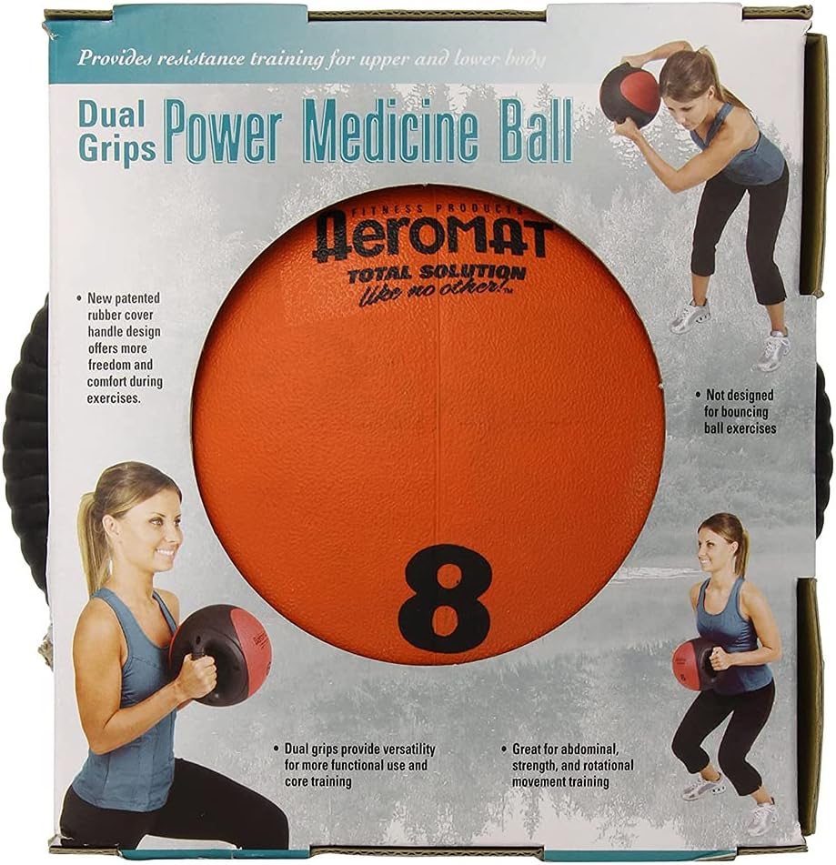 Aeromat Dual Grip Power Medicine Balls for Abdominal Training and Rotational Movements - 9" Diameter - Weights Color-Coded
