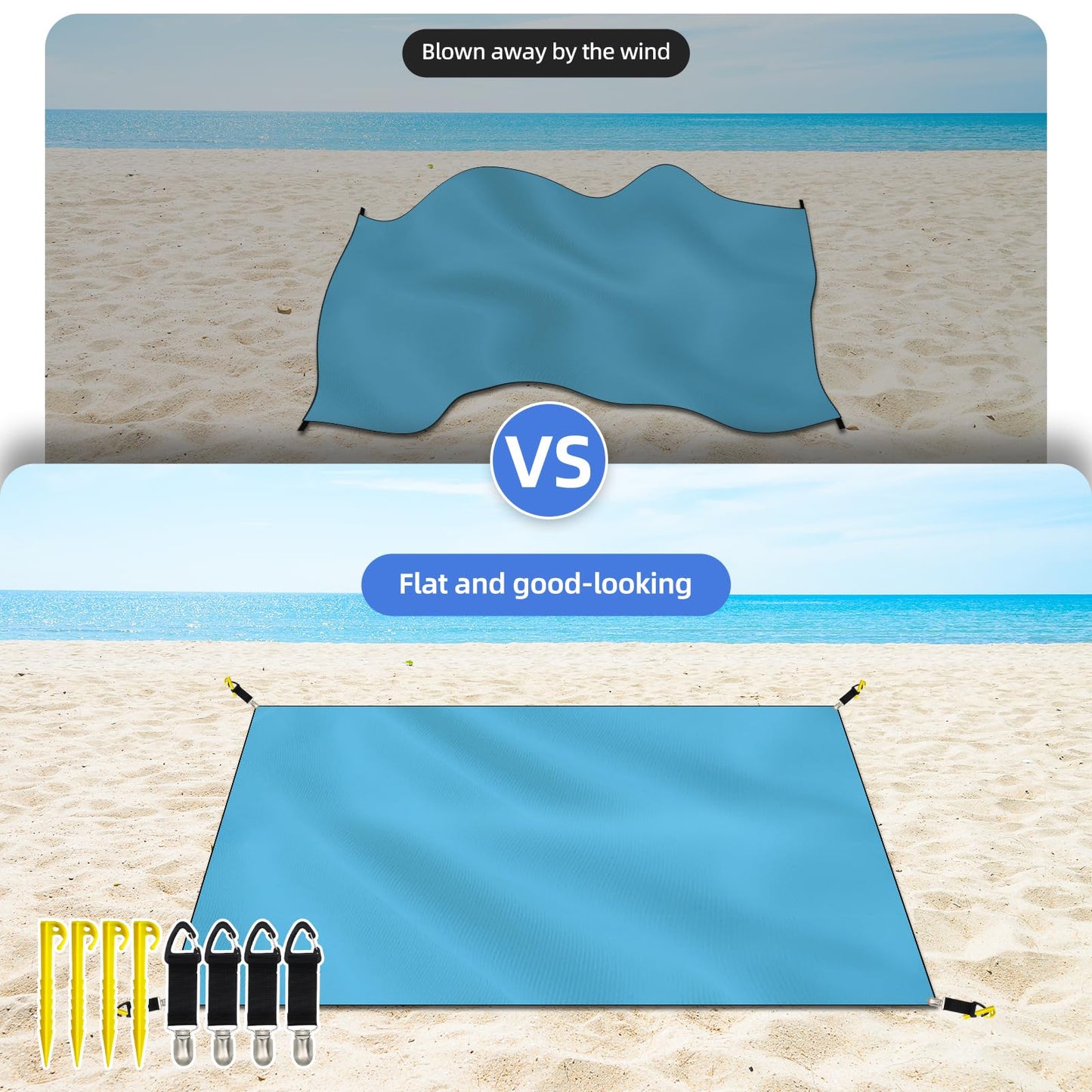 JKGOO 8 Piece 5.7in Beach Outdoor Picnic Holder -with Picnic Mat Clips and Tent Stakes,Beach Blanket Stakes,Tent Accessories,Sand Stakes,Great for Outdoor Camping Essentials (Blanket not Included)