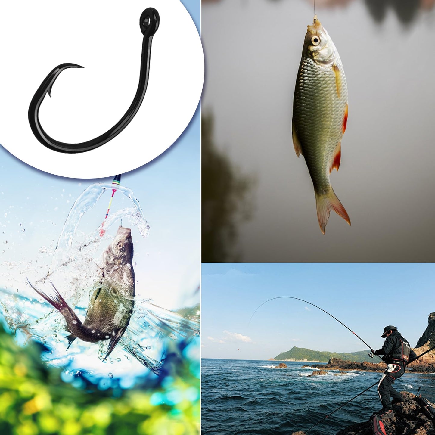 10PCS High-Carbon Steel Circle Hooks Barbed Fishing Hooks with Holes, Freshwater and Saltwater Fishing Hooks for Tuna, Catfish, Bass(1/0)