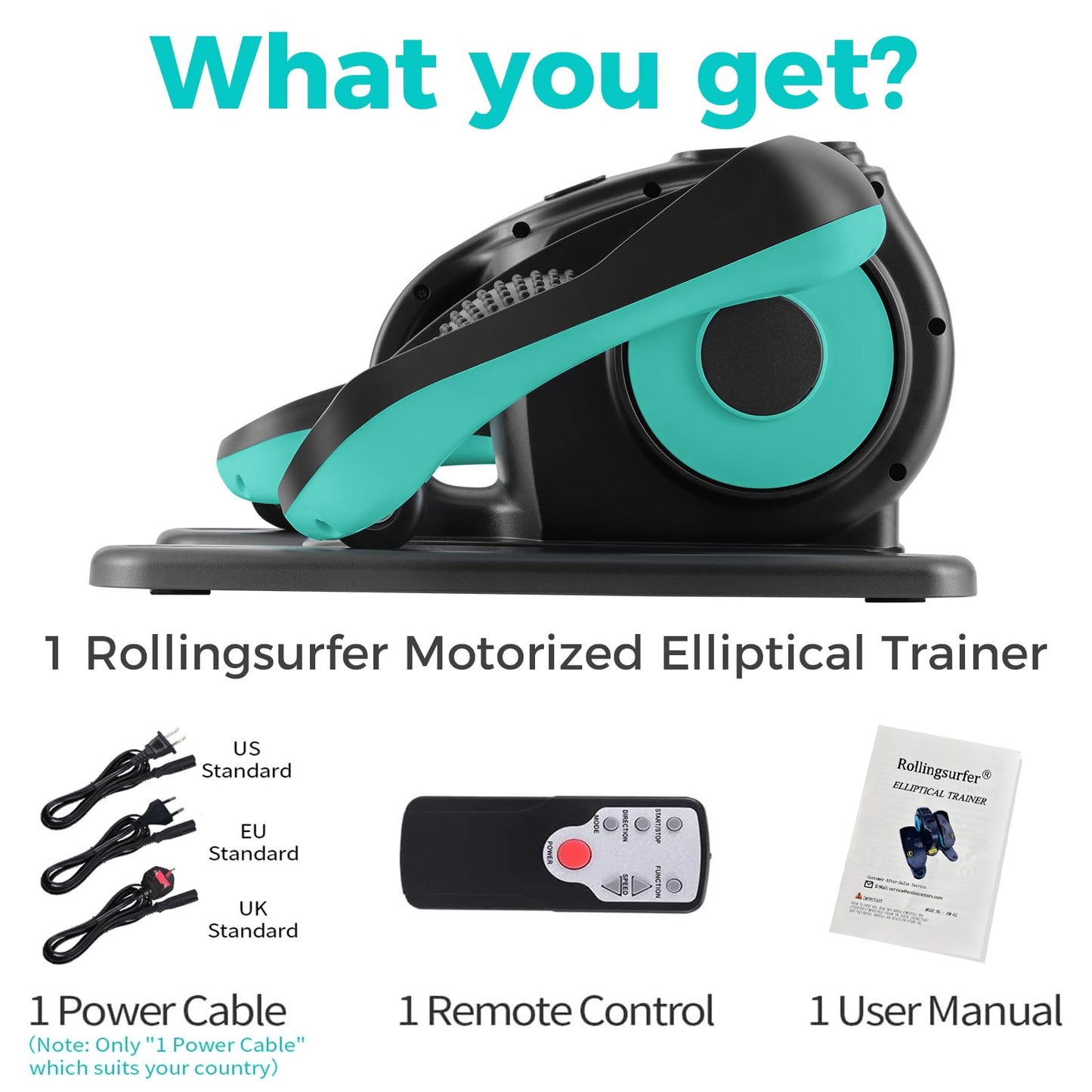 Rollingsurfer Under Desk Elliptical Machine, Electric Leg Exerciser for Seniors, Compact Seated Pedal Exerciser, Portable Elliptical Trainer with Remote and Non-Slip Pedals for Teens Adults