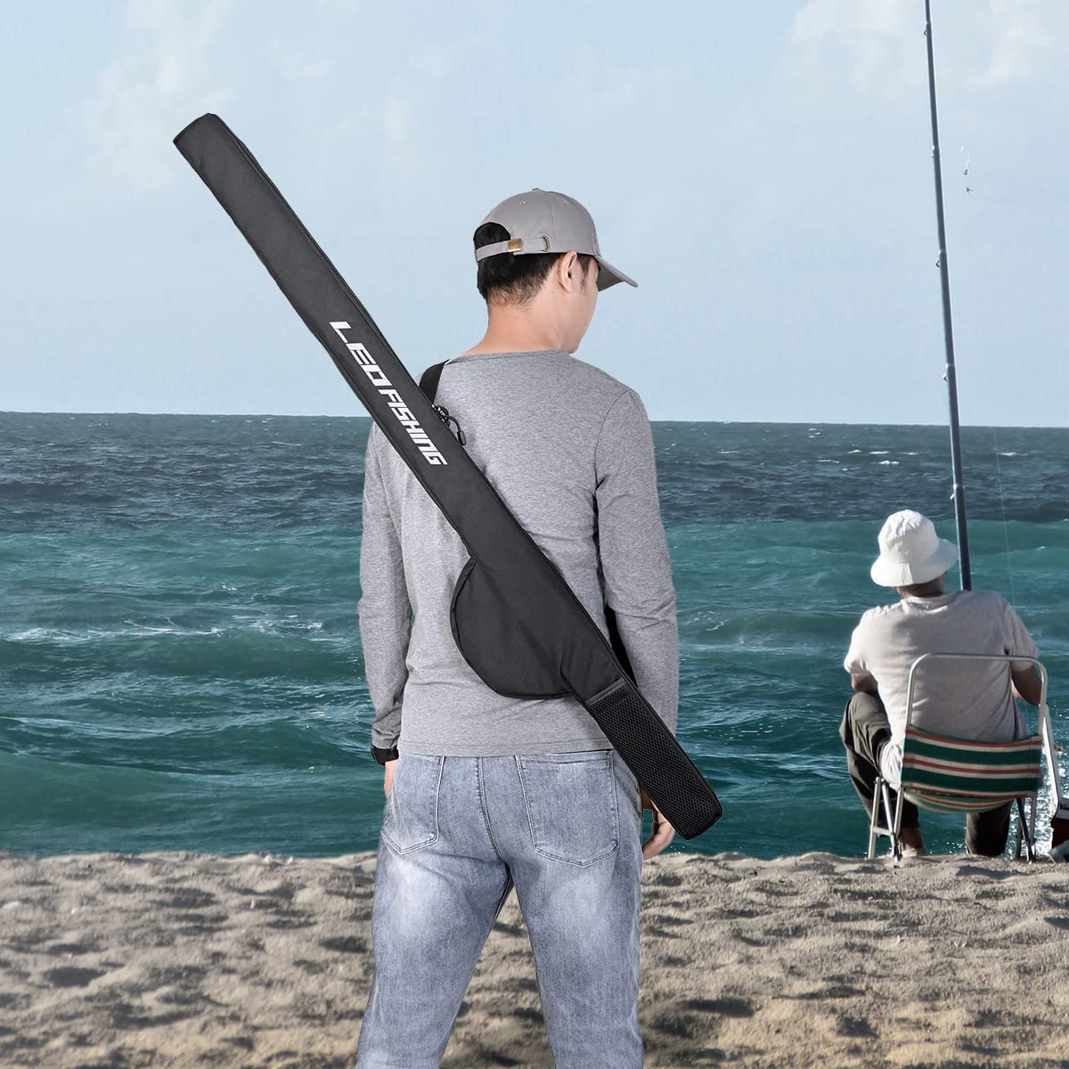 LEOFISHING Portable Fishing Rod Case Folding Fishing Pole Bag Fishing Pole Tackle Protective Cover Case Fishing Spinning Rod Bag Special Design for Fishing Poles with Reels 3 Size (Medium)