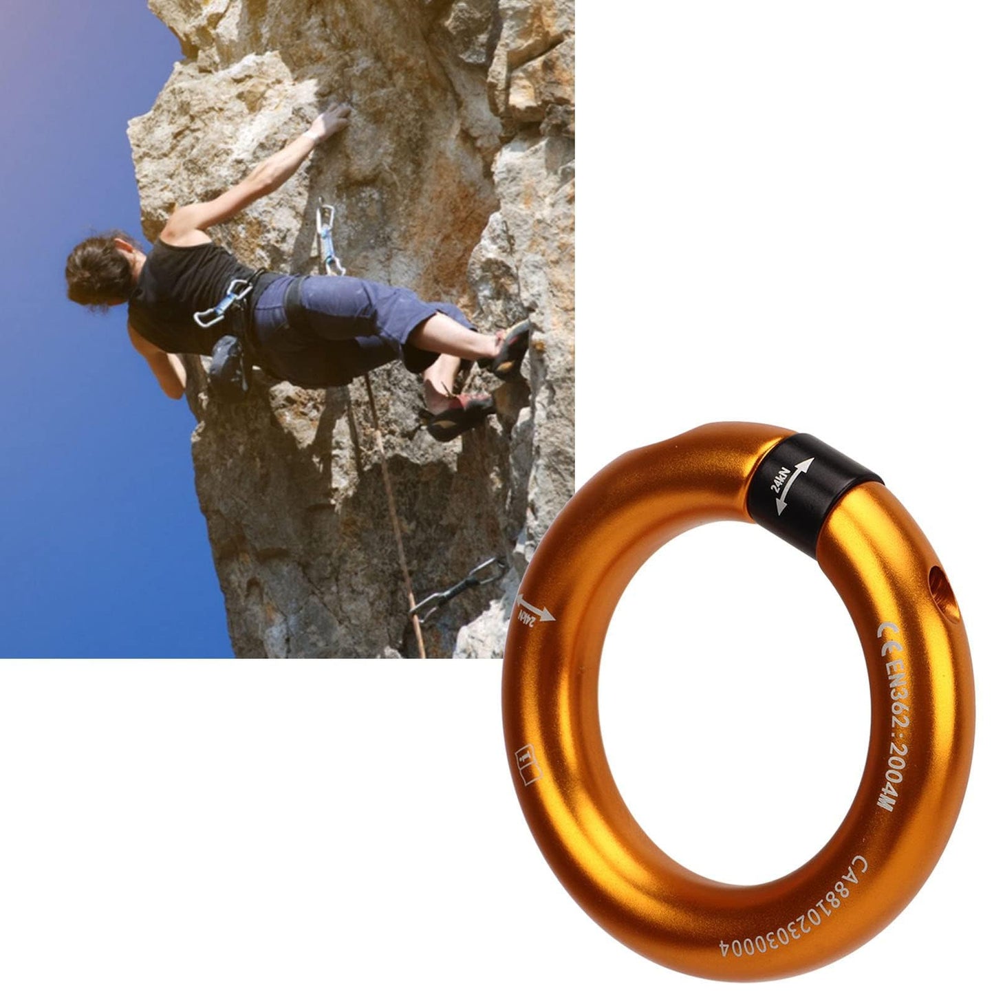 Aqur2020 Rappel Ring, Rock Climbing O Ring to Use Abrasion Uniform Force for Mountaineering (Gold)