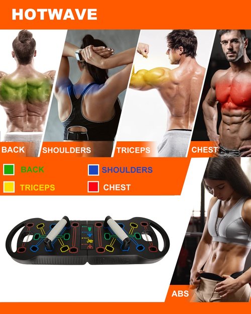 HOTWAVE Portable Exercise Equipment with 16 Gym Accessories,20 in 1 Push Up Board Fitness,Resistance Bands with Ab Roller Wheel,Full Body Workout at Home