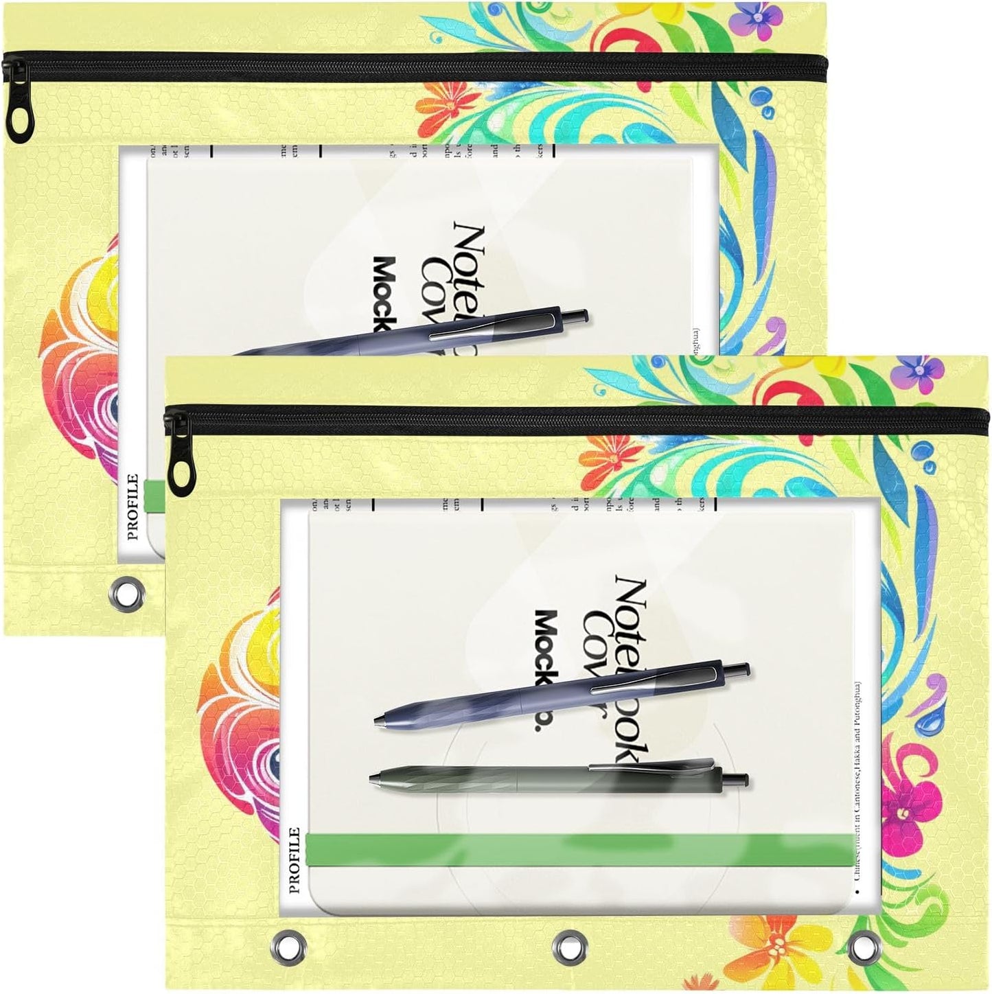Largemouth Bass Fish 2 Pack 3 Ring Binder Pocket A4 Size Binder Pouches Clear PVC Loose Leaf Folder Sleeves Storage Bags for Files, Documents