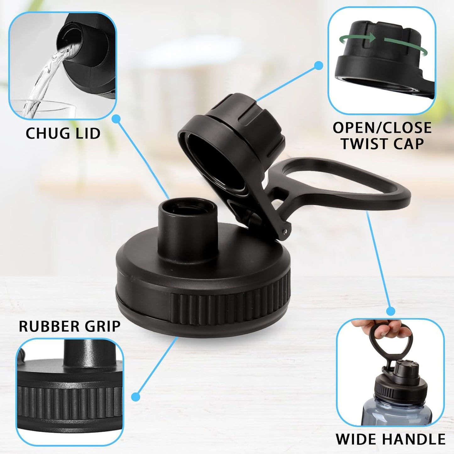 2Pcs Water Bottle Lid Replacement for Contigo wide mouth bottle, Lids replacement Compatible With Contigo 24 OZ 32 OZ 40 OZ, Leak-Proof Dust-Proof, Handle Easy to Carry, BPA Free