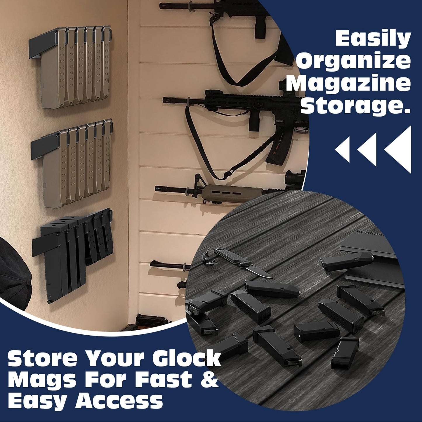 2Pack Magazine Mount for Glock 17 19 22 23 26 31 32 33 34 | Handgun Mag Holder Wall Mount Storage Rack | Mag Holder Display for Gun | Gun Magazine Holder Fit for Glock 17 Accessories (12 Slots)