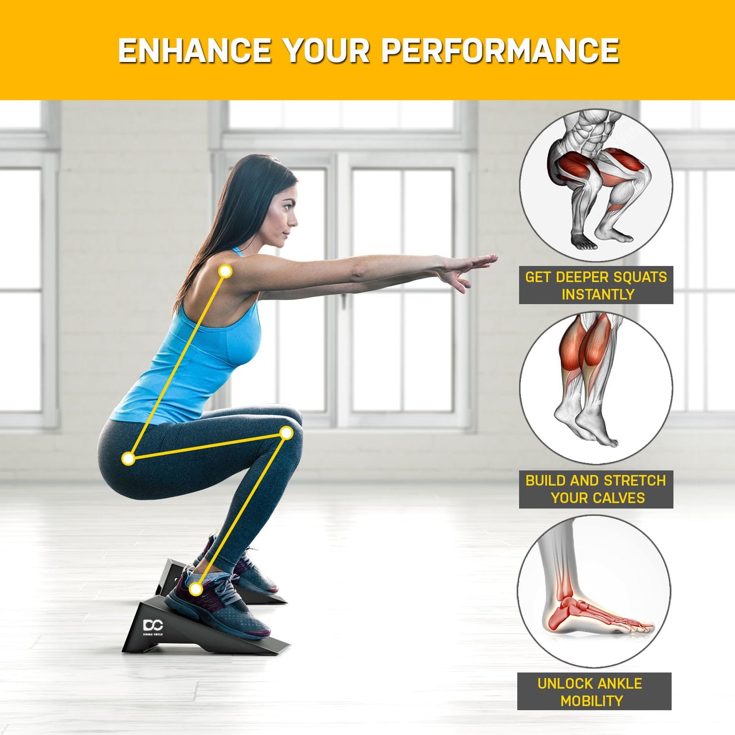 Double Circle Squat Wedge – Professional Squat Ramp for Weightlifting and Fitness – Squat Platform for Heel Elevated Squats and Calf Raises – Heavy-Duty Anti-Slip Squat Blocks