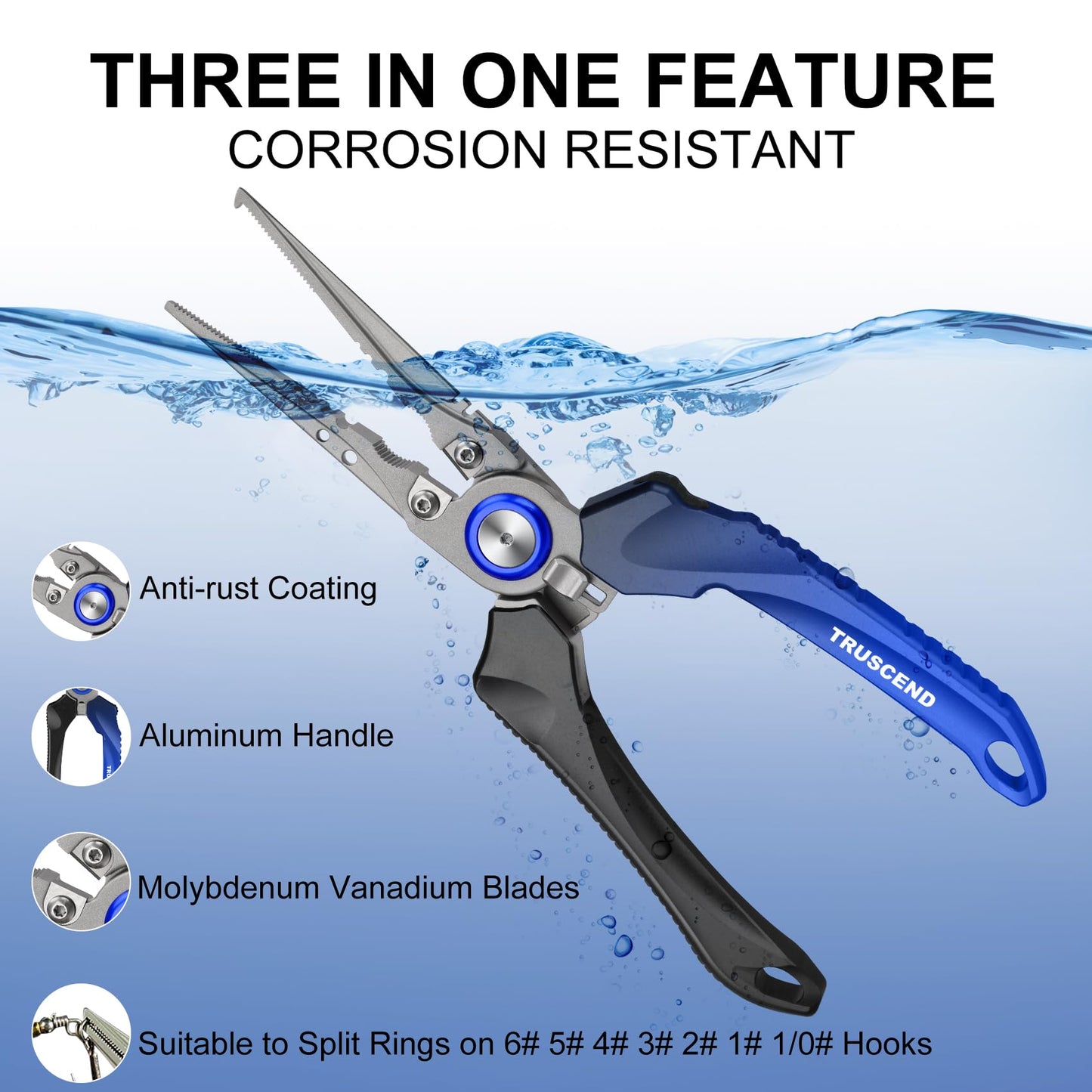 TRUSCEND Lockable Handy Fishing Pliers with Innovative Ergonomic Handle, Saltwater Corrosion Resistant Teflon Coated Fishing Tool, Multi-Function Fishing Gear with Mo-V Cutter, Amazing Fishing Gift
