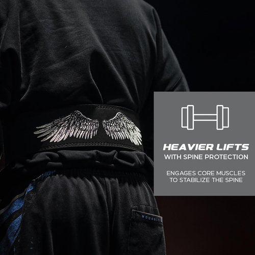 Katamu Premium Leather Lever Weightlifting Belt – Secure Steel Lever, Powerlifting Support for Deadlifts, Squats & Heavy Lifts (Divine Wings, Medium)