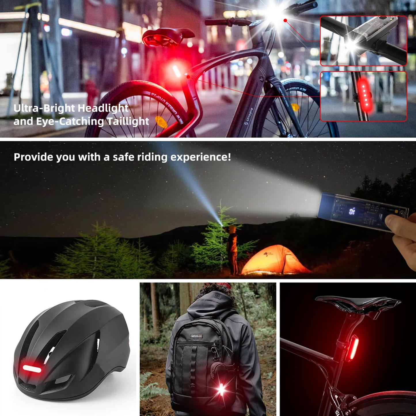 2 Pack Bike Lights Front and Back, USB-C Rechargeable Bicycle Lights Front and Rear for Night Riding, Bike Headlight and Tail Light Set, IPX4 Waterproof High Lumens LED for Men Women