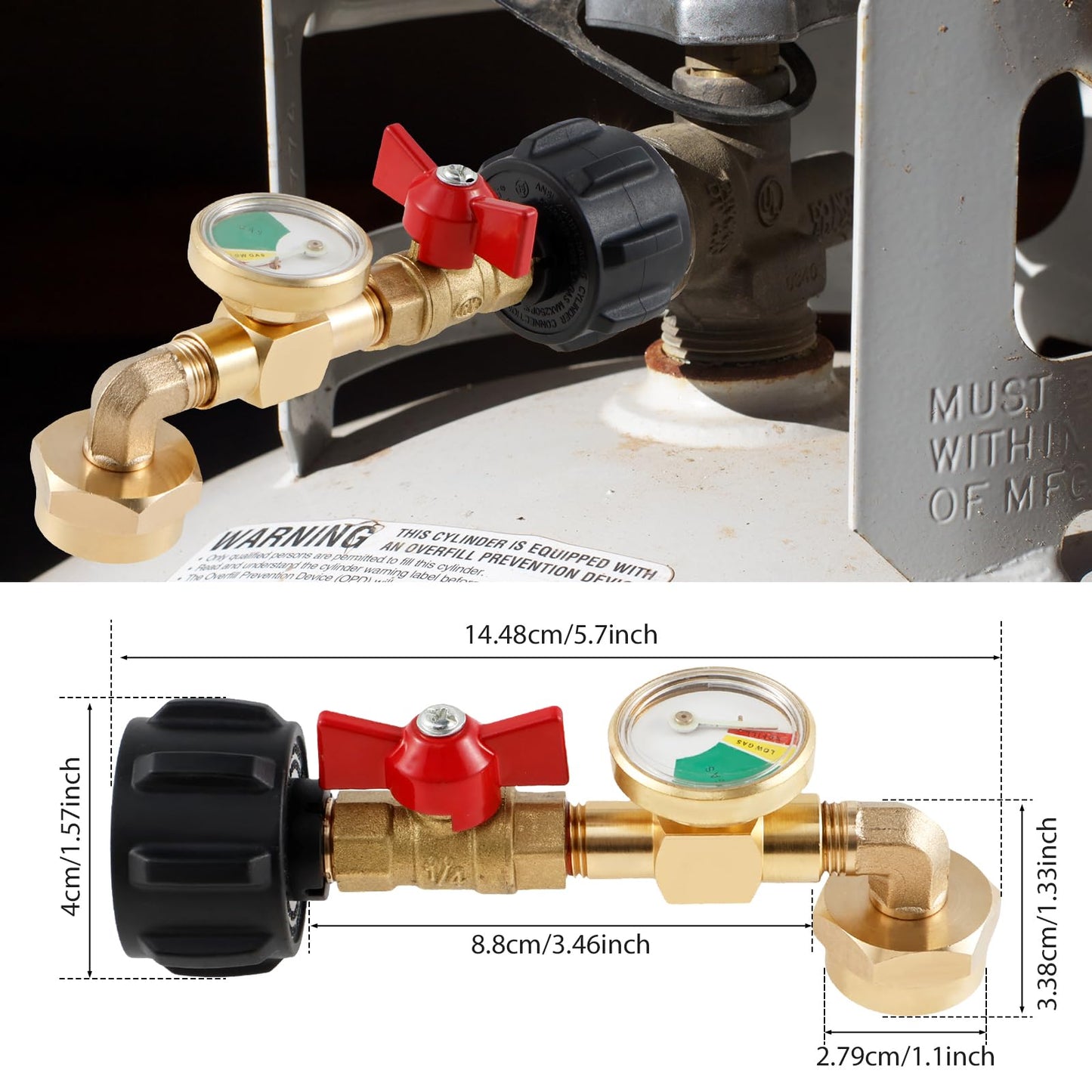 2 Pack Propane Refill Adapter with Valve and Gauge, Fill 1 Pound Bottles from 5~40 LB Tank, Fits QCC1 / Type1 Propane Tank and 1 lb Throwaway Disposable Cylinder Propane Bottle Connector