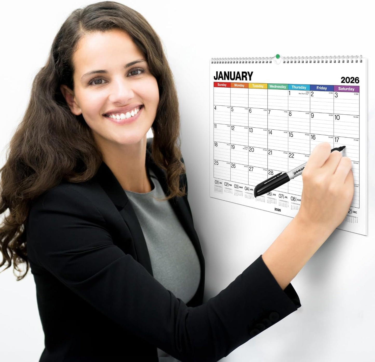 Dunwell 12x15 Wall Calendar 2025-2026 (Colorful), Use Now to Dec 2026, Large Lined 12 x 15 Monthly Calendar, Professional Styling for Home or Office, Premium Paper