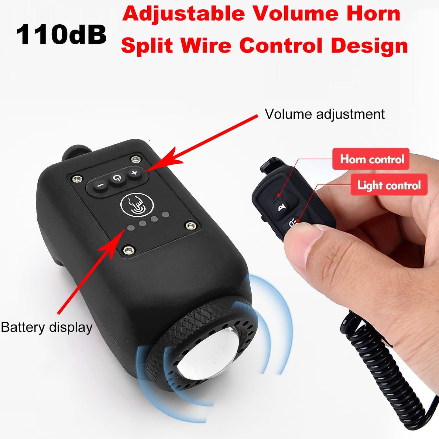 AaiLucky Electric Bike Horn and Bike Light 2 in 1, 110dB Bicycle Horn Rechargeable Bicycle Scooter Headlight for Night Riding, Bicycle Light with Horn for Adults Kids, 5 Sound Modes, Waterproof