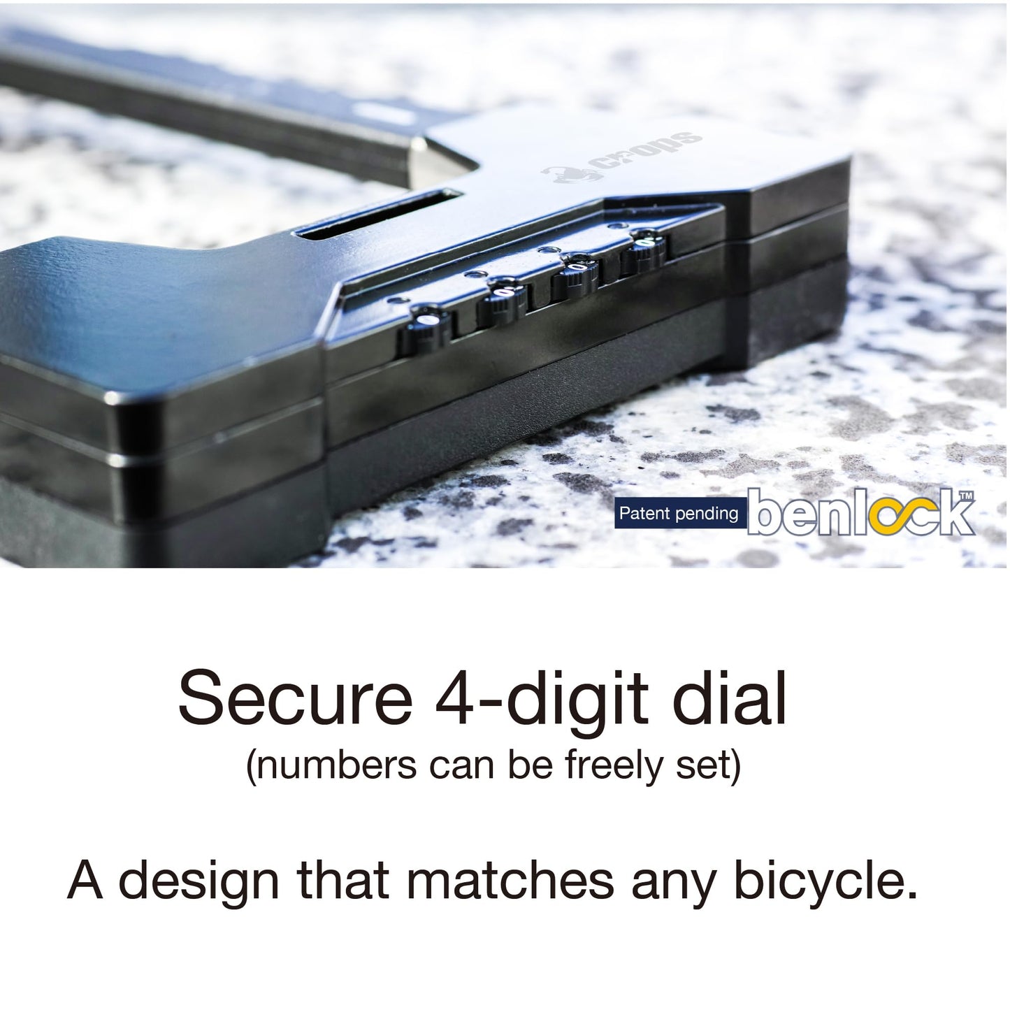 CROPS Bike U Lock, BENLOCK Foldable Black, 9mm Thickness, 4-Digit Resettable Combination Bike Locks Heavy Duty Anti Theft