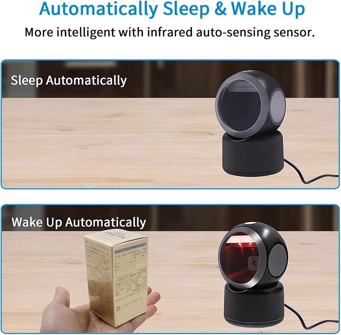 2D QR Hands-Free Barcode Scanner Omnidirectional Automatic Sensing Scanning USB Barcode Reader Adjustable Screen Scanning Platform Scanner for POS PC Supermarket Bookstore