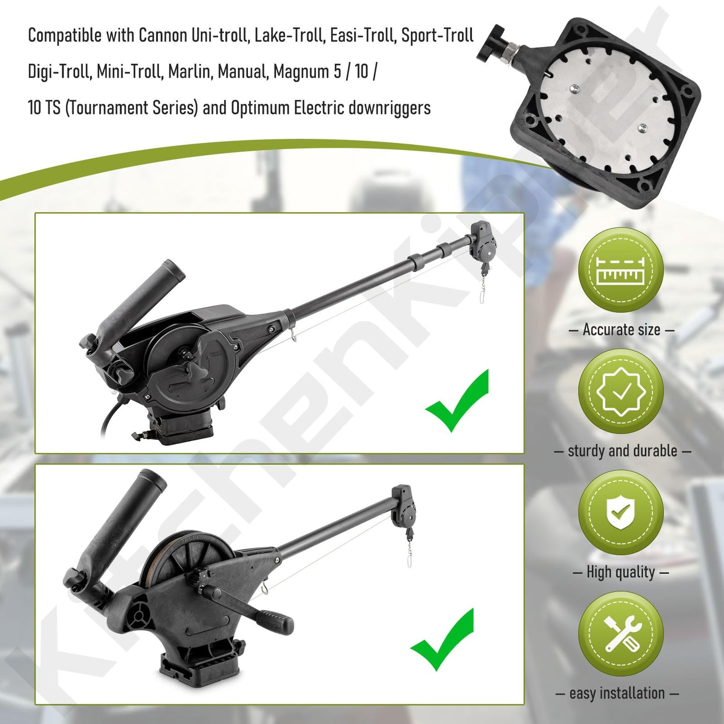 KitchenKipper 2207003 Low-Profile Swivel Mounting Base for C-annon Downrigger Magnum Series