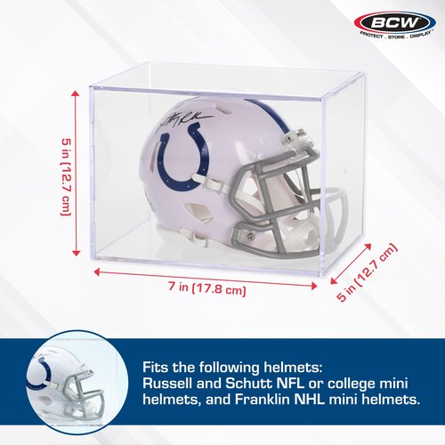 BCW Sports Showcases | Protective Memorabilia Holder with UV Resistance | Ideal for Sports Collectibles | Acrylic Display Cases for Autographed Balls and Mini Helmets (Mini Helmet - 1 Pack)