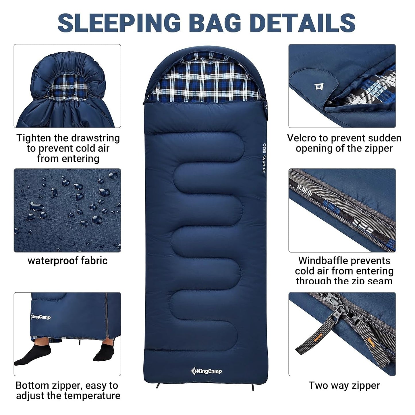 KingCamp 45°F Kids Sleeping Bag, Lightweight Waterproof & Compact Flannel Sleeping Bags Cold Weather & Warm Youth Essentials Gear Accessories for Camping, Fits 10-12 Children up to 5'5" Tall