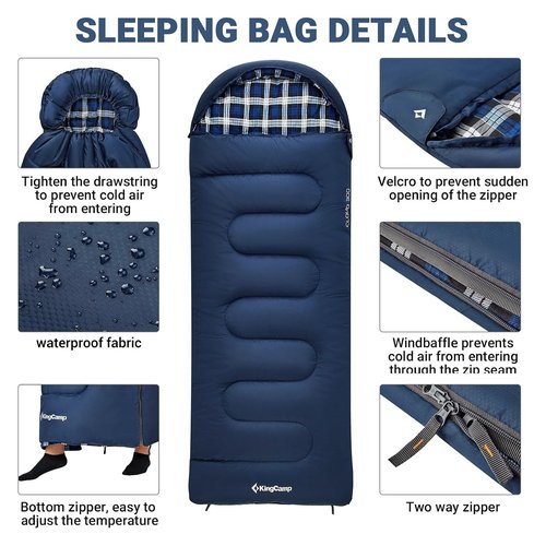 KingCamp 45°F Kids Sleeping Bag, Lightweight Waterproof & Compact Flannel Sleeping Bags Cold Weather & Warm Youth Essentials Gear Accessories for Camping, Fits 10-12 Children up to 5'5" Tall