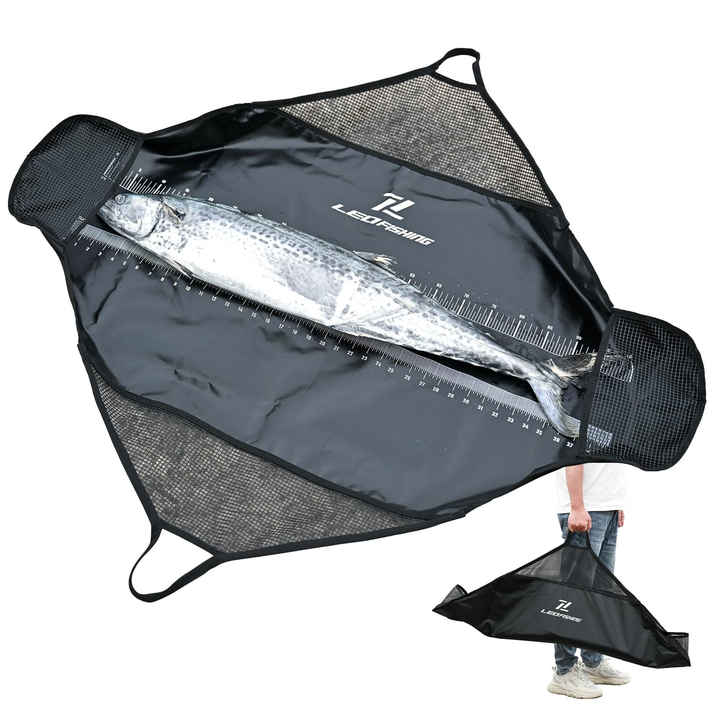 LEOFISHING Tournament Weigh-in Fish Bag - Folding Sling With Strong Nylon Handles and Ruler - Heavy Duty Bass Transport Bag