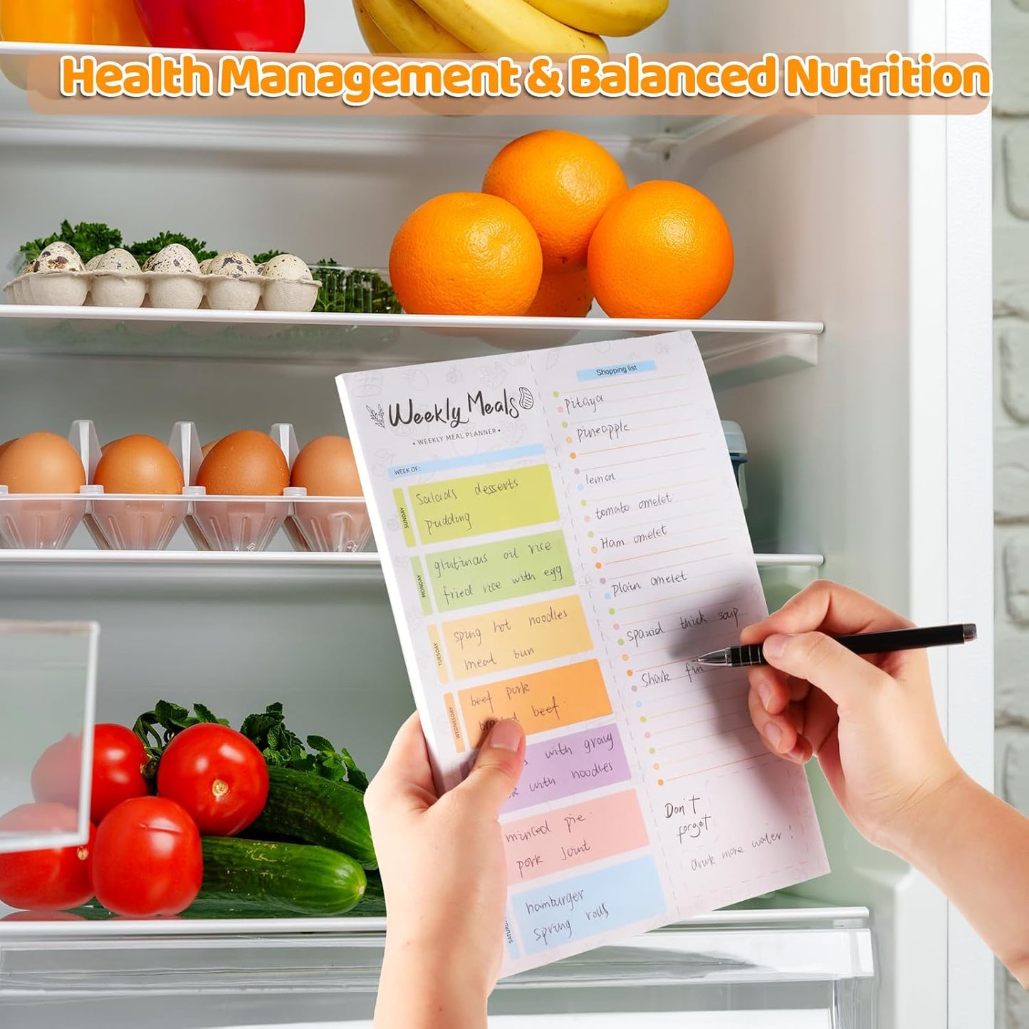 60 Sheet Meal Planner for Fridge, Magnetic Weekly Meal Planner & Grocery List with Tear-off Shopping List for Meal Prep, 7x10''-Flower Design