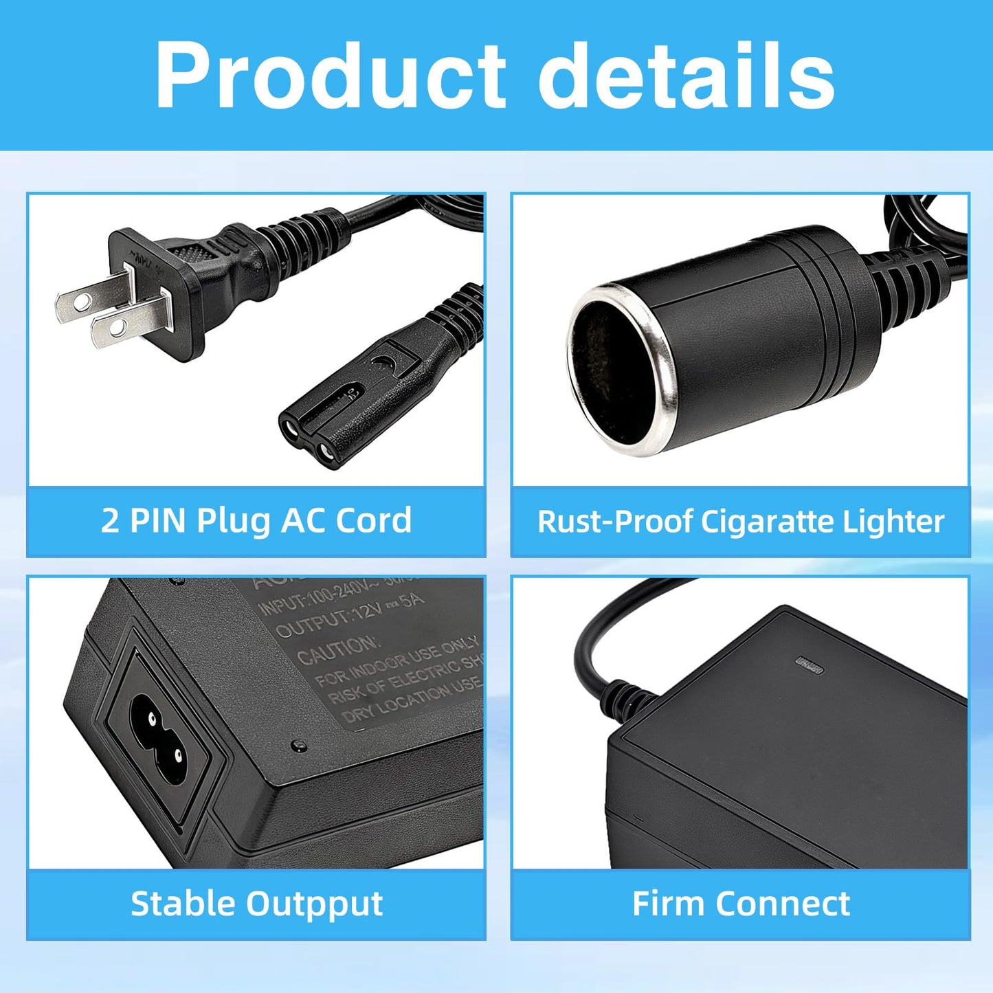 12V 5A Power Adapter Converter for Coleman Electric Cooler 5232D640T Thermoelectric Cooler 120 Volts to 12V DC Car Auto Boat RV Cigarette Lighter Plug Socket Power Supply Cord PS
