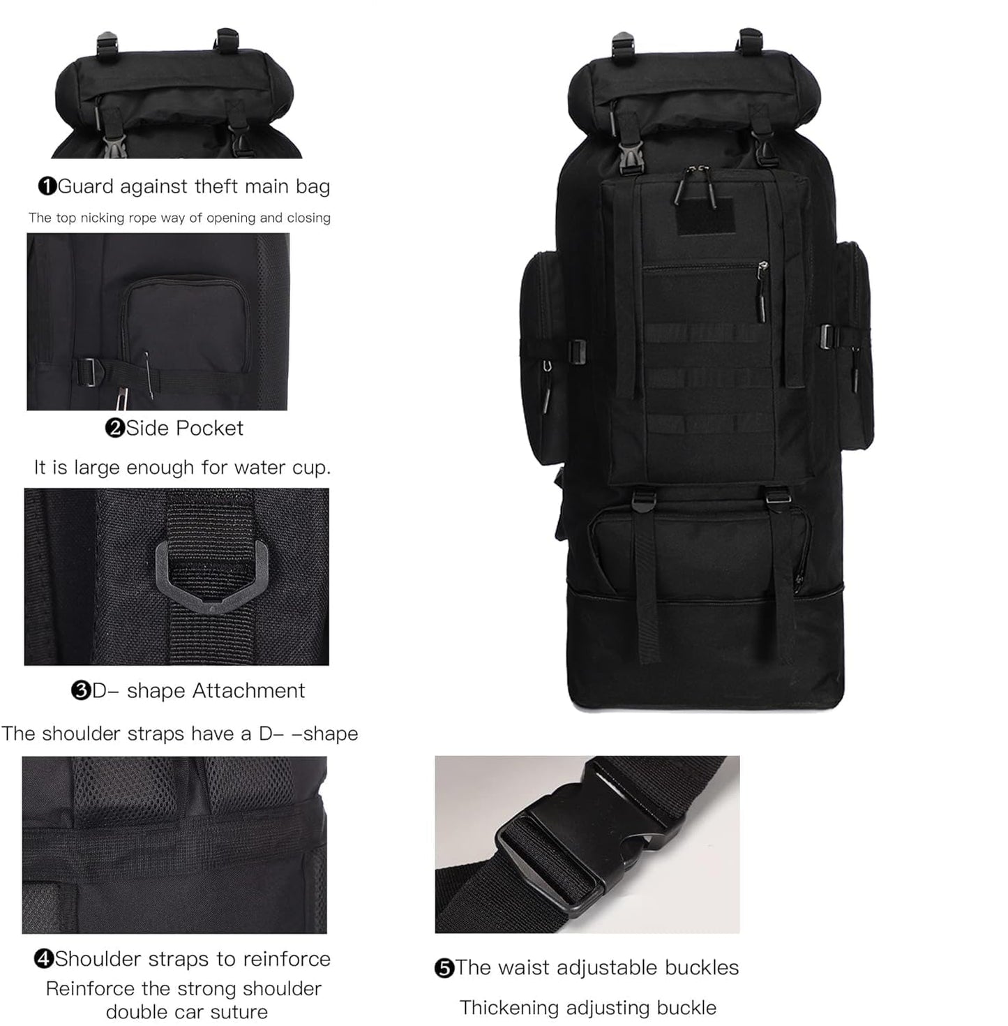 100L Hiking Backpack Men Large Waterproof Camping Backpack Lightweight Packable Backpacking Backpack Daypack Military Rucksack for Men Travel Climbing Outdoor Sports