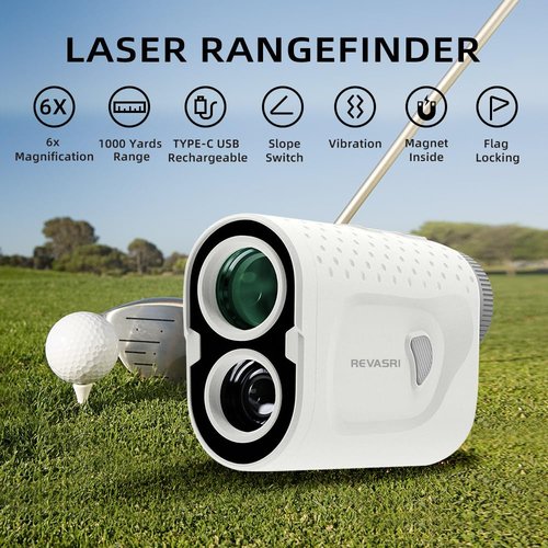 REVASRI Golf Range Finder with Slope, Magnetic Mount and External Slope Switch, 1000 Yards 6X Magnification Golf Laser Rangefinder, Flag Lock Pulse Vibraiton, Rechargeable USB-C