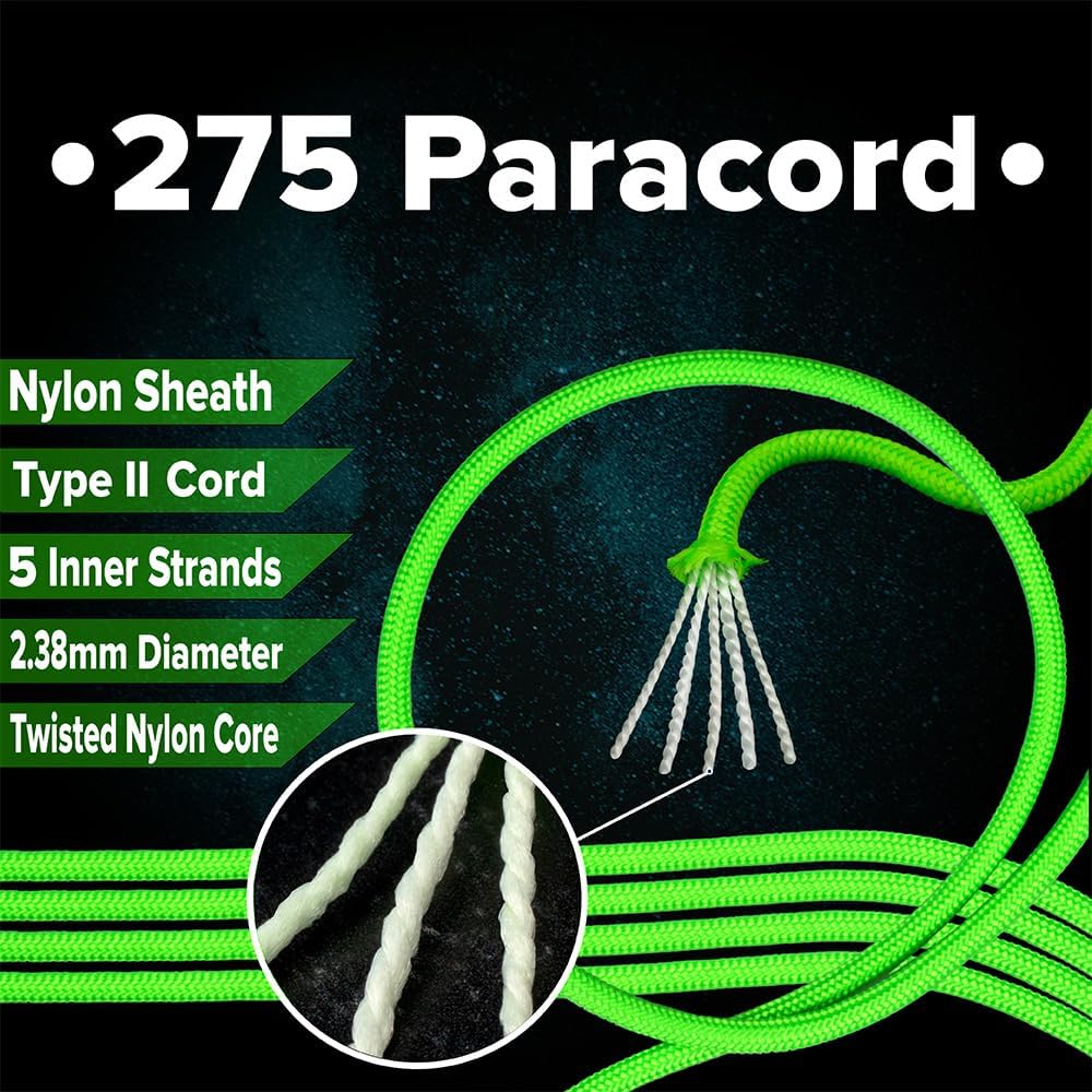 Paracord Planet 275lb Paracord – 3/32 Inch (2.38 mm) Nylon Crafting Cord with 5 Strand Inner Core – Acid Purple (50 ft)