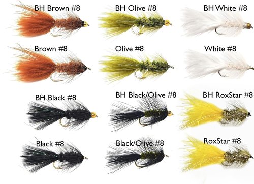 RoxStar Fly Shop Wolly Bugger Hatch Pack | 12pk Streamer Flies | Our Wolly Bugger Flies are Tied in House with Platinum Select Marabou!