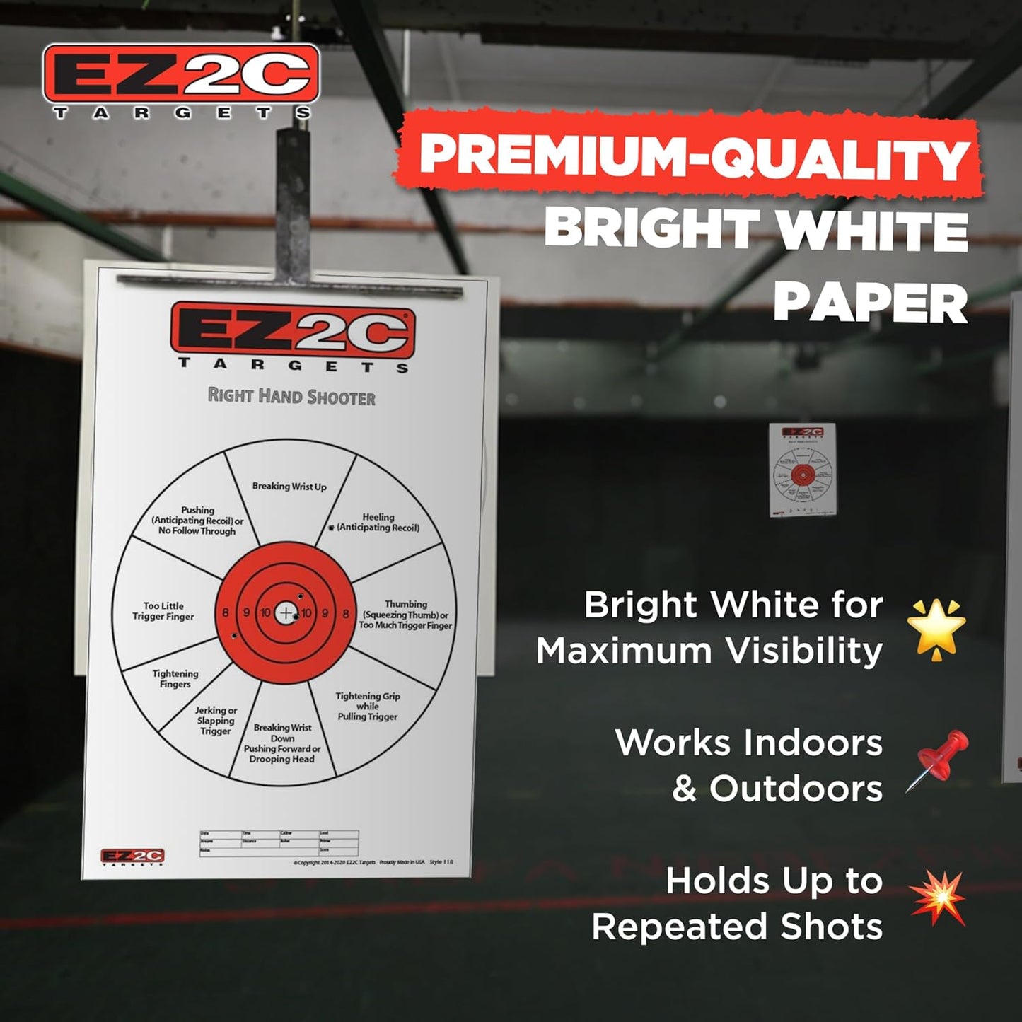 USA Made EZ2C Right Hand/Left Hand Shooting Range Diagnostic Training Paper Target 11"x17" Tear-Off Pad of 25