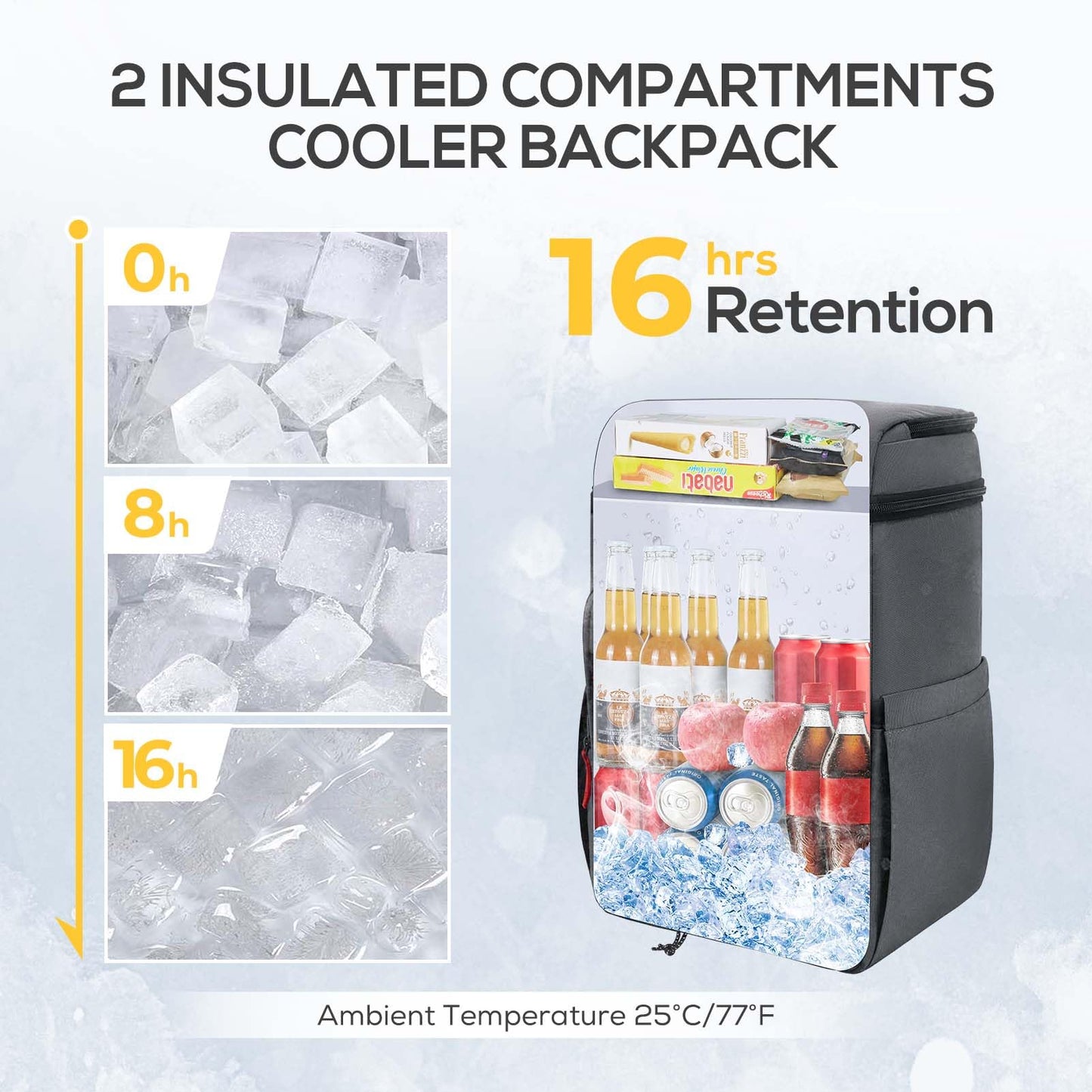 TOURIT Insulated Backpack Cooler with 2 Compartments, 30 Can Capacity, Leakproof Waterproof Thermal Bag for Beach Camping Travel