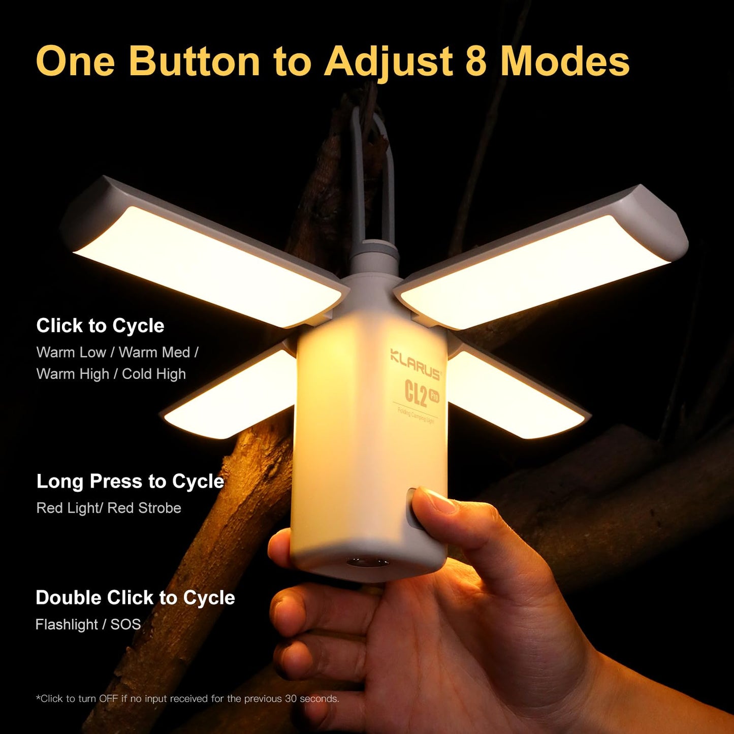 KLARUS CL2 Rechargeable Camping Lantern, 750LM 7 Light Modes Waterproof Foldable Tent Light with 14,000mAh Power Supply for Emergency, Camping, Beach, Travel, Power Outages - White