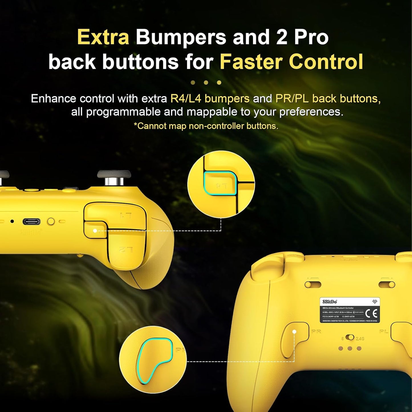 8BitDo Ultimate 2 Bluetooth Controller for Switch, Switch 2, PC&Windows,Switch Pro Controller with TMR Joysticks,Tactile/Hall Triggers,Programmable L4/R4 Bumpers,2 Back Paddle Buttons,RGB Ring,Yellow