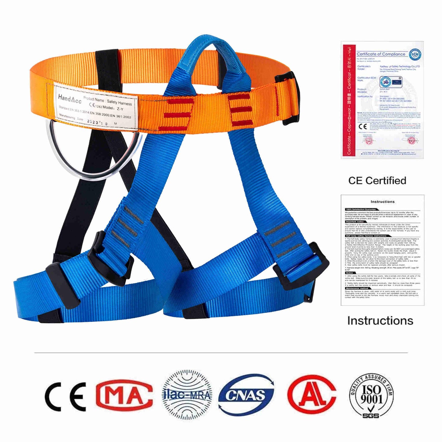 HandAcc Safety Belt for Tree Climbing, Rock Climbing, Zipline - Half Body Guide Belt for Women, Men & Novices