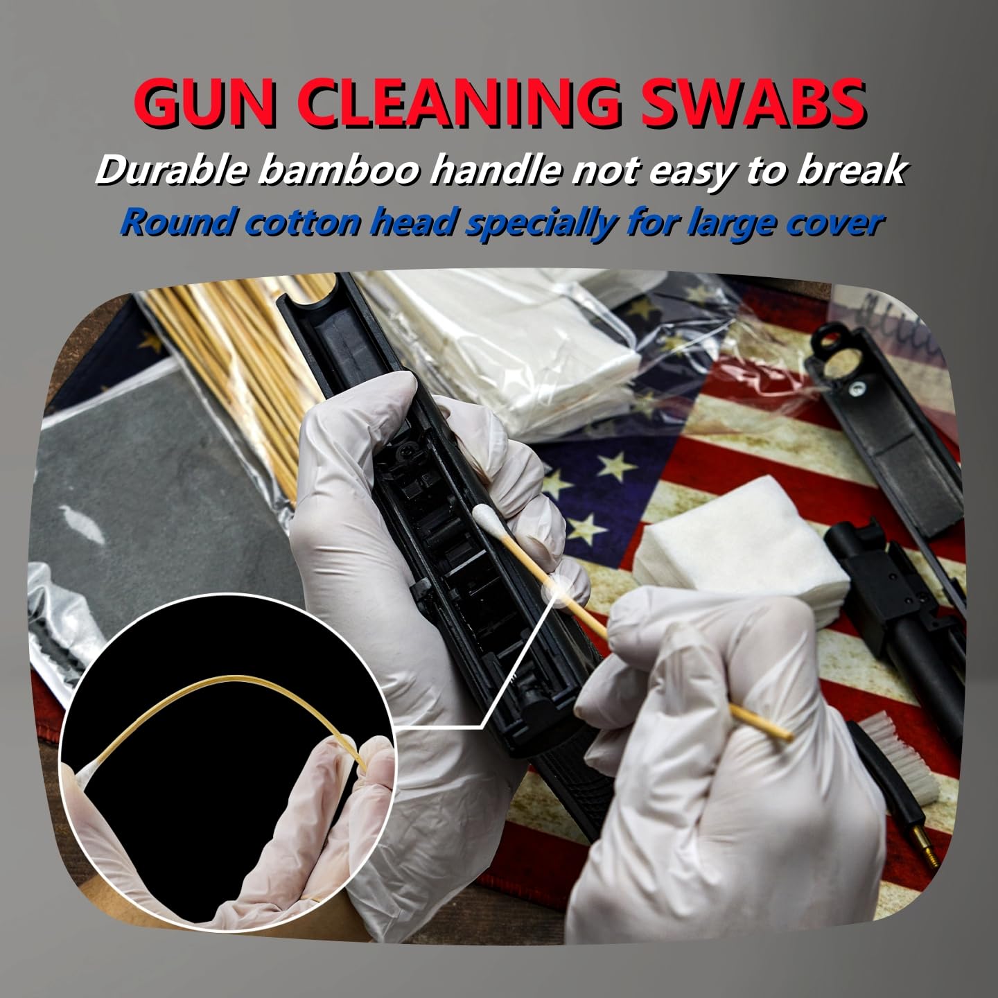 24"x12" Gun Cleaning Mat with 200PCS 6" Gun Cleaning Swabs - Waterproof, Oil-Resistant, Anti-Slip Pistol Mat for All Handguns - Thick Workbench Pad and Lint-Free, Highly Absorbent Long Cotton Swab
