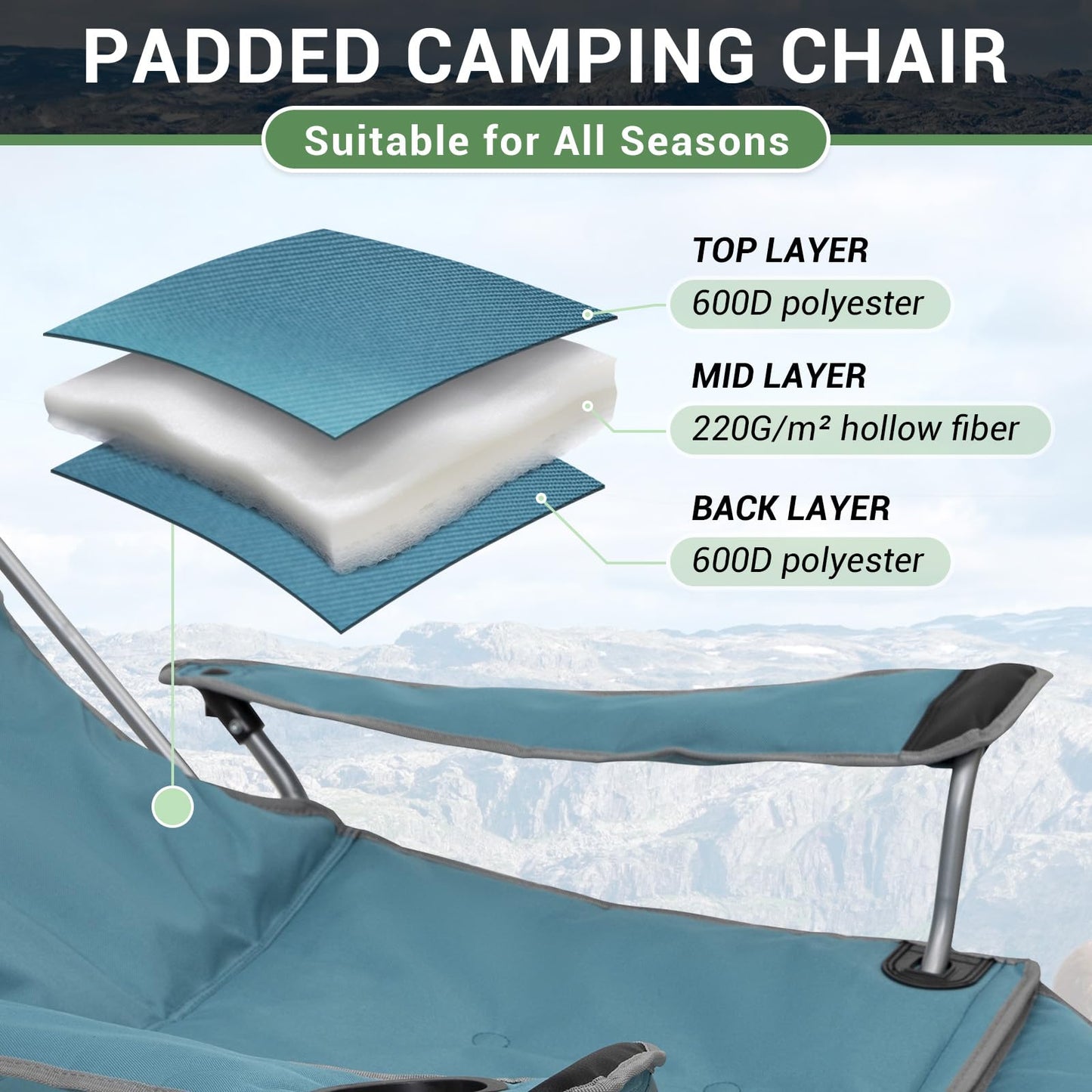 #WEJOY 2-in-1 Camping Chair Reclining, Lightweight Folding Camping Chair with Adjustable Backrest & Footrest, Camping Lounge Chair with Headrest, Cup Holder, Storage Bag, for Beach, Lawn, Concert