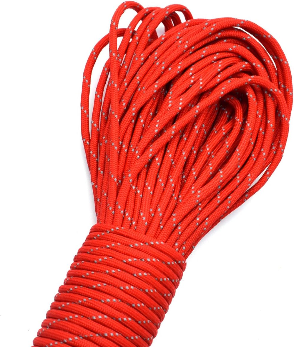 100FT Reflective Paracord 7 Core Parachute Cord (10# Olive Green)