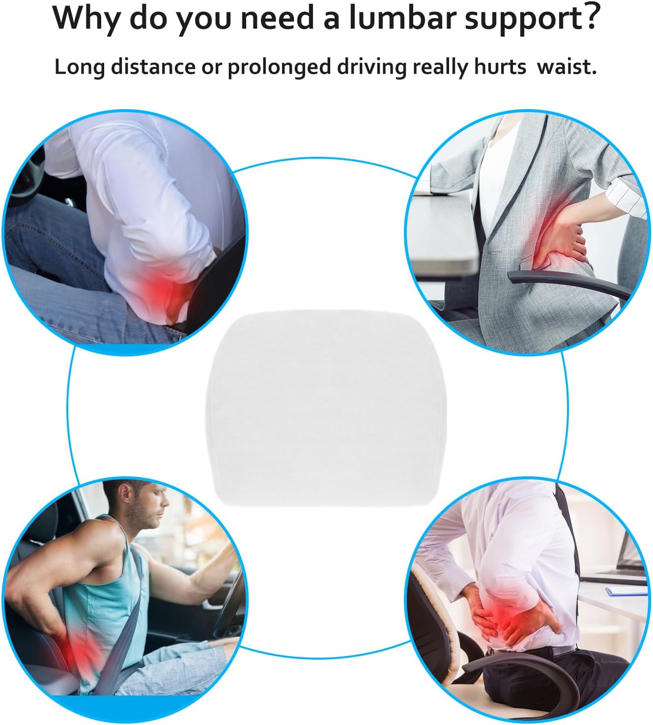 Lumbar Support Pillow Ergonomic Memory Foam Lumbar Pillow for Lower Back Pain Relief - Back Cushion for Driving, Chair Support for Car, Office & Gaming Chairs (Black, 1PC)